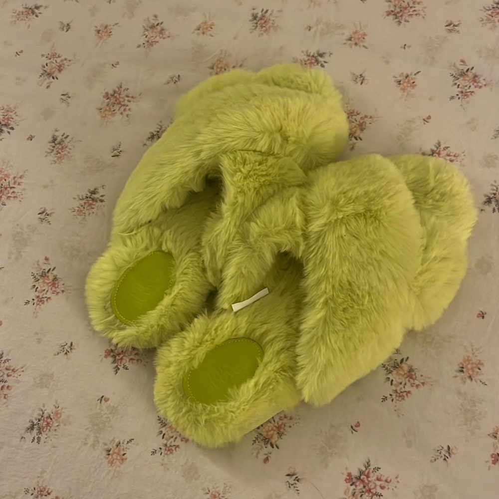 Green fuzzy slippers